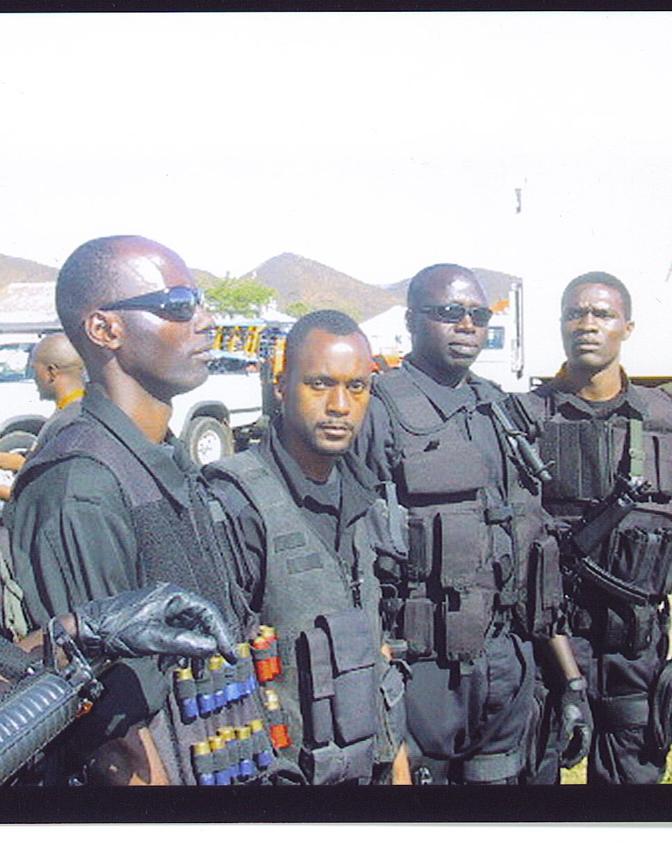 Sensei San Ndlovu with a tactical team in black, on the set of Interpol